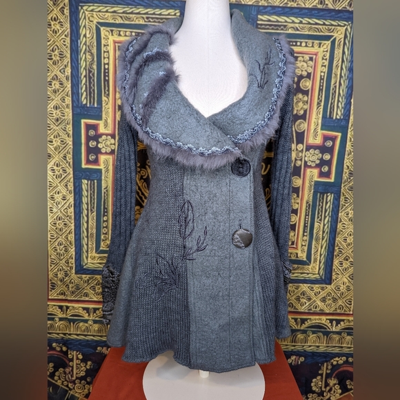 Sioni Jackets & Blazers - Sioni Rabbit Fur Lined Sweater Jacket Size Small